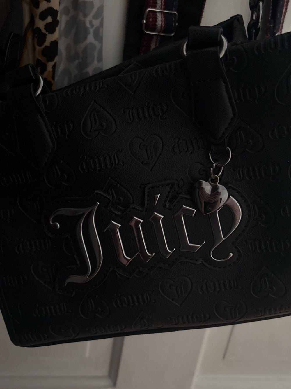 Juicy Couture Black Embossed Logo Tote with Charm